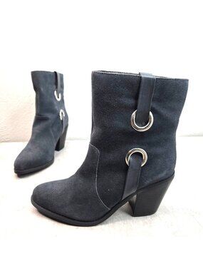 Very Volatile Moto Ankle Boots Block Heel Suede Navy Blue Western Boots Size 9